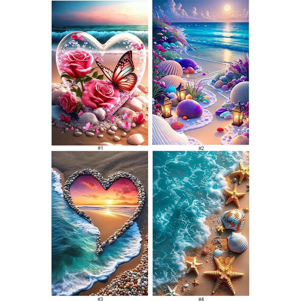 Bord de mer 5D DIY Rond Plein Forage Kit de Peinture Diamant Kits d'Art Diamant pour Adultes/Débutants Idée Cadeau Décoration Maison 40x60cm