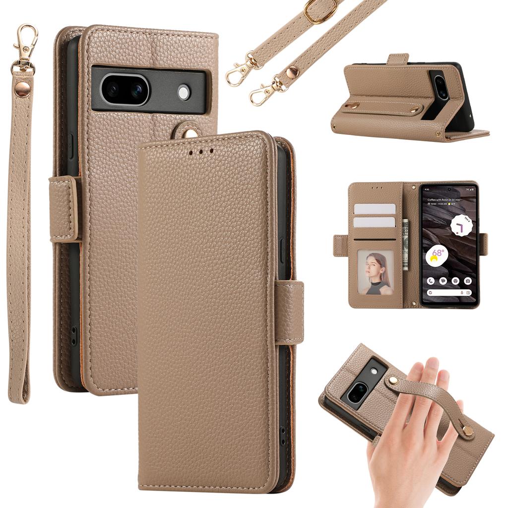 For Google Pixel 7a Leather Case with Card Holder, Straps, Shockproof Wallet Phone Cover