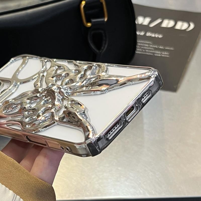 Fashion Plating Hollow Butterfly Pattern Case for iPhone 16E 15 14 13 12 11 Pro Max Matte Shockproof Heat Dissipation Back Cover