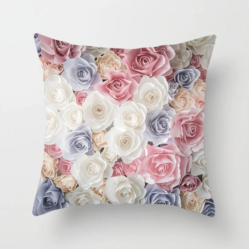 Floral Print Throw Pillow Cover Living Room Sofa Decor Car Office Seat Cushion   Home  45x45 cm