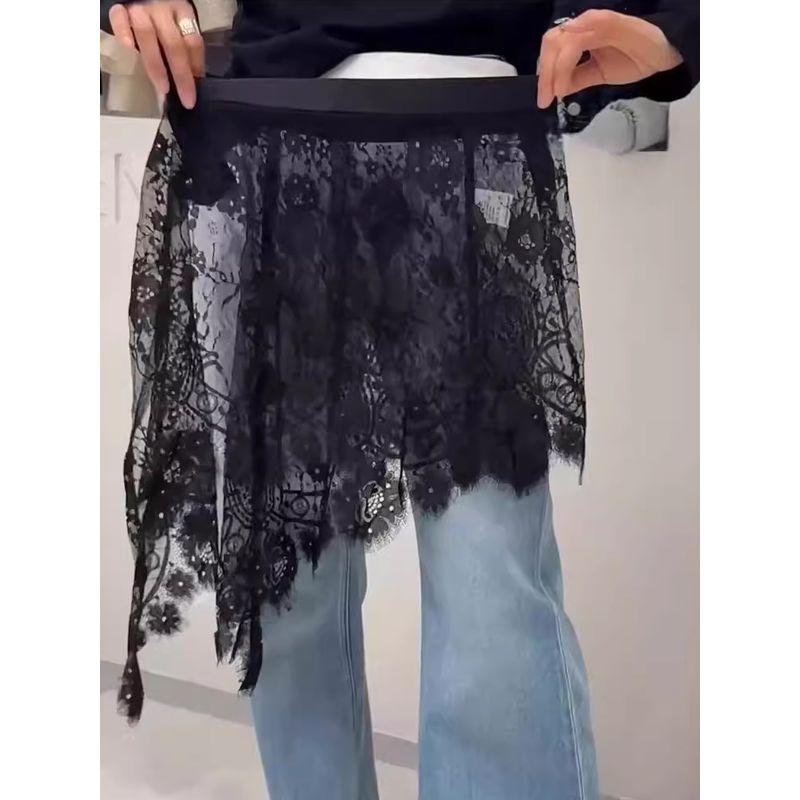 

South Korea 2025 New Arrival Asymmetrical Beveled Lace Fart Curtain Women s Bandage Dress Denim Classy One-Piece Skirt Black