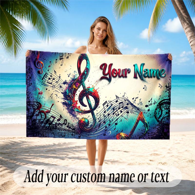 Music General Theme Beach Towel Personalized Custom Name & Text Soft Quick Dry Beach Towel for Swimming Travel