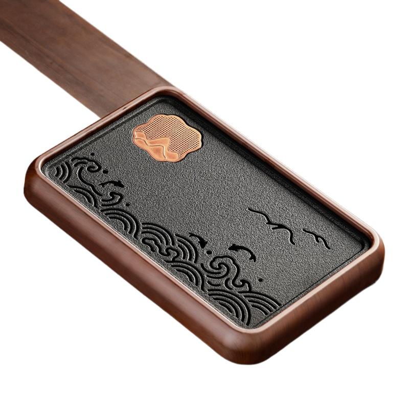 Imitation Black Stone Tea Tray with Drainage, Dry/Wet Zen Ceremony Set, Non-Slip Heat Resistant Tea Utensil Holder, Serving Tray