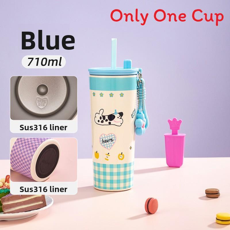 Petal Straw Cup Insulated Travel Mug With Carrying Rope For School And Commuting