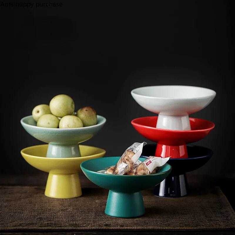 Kulatý keramický talíř Malý ovocný talíř Miska Vysoký tác na občerstvení Talíře se sušeným ovocem Talíře Misky Tác na svačinu Forma na dort Stojan na vystavení