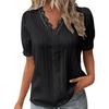 Women Plus Size Tops Hollow Short Sleeve Blouses V-Neck Shirt Casual Solid Color Pullover Blouse