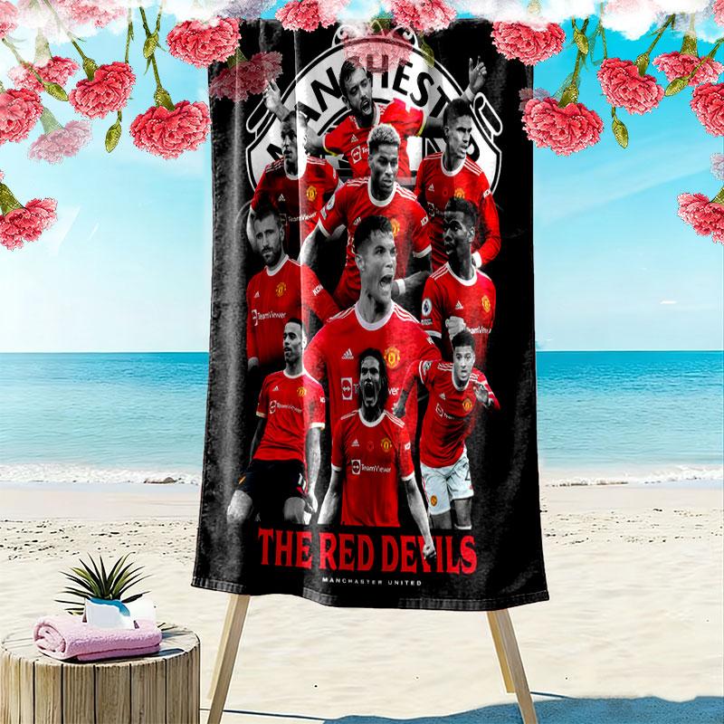 Manchester United Aufdruck Strandtuch, Großes Weiches Schnelltrocknendes Handtuch für Strand Camping Schwimmen