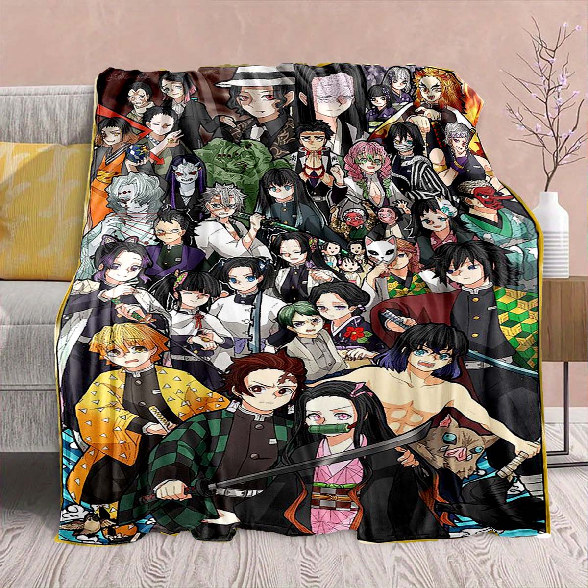 

Demon Slayer Anime Flannel Blanket - Soft Warm Perfect for Sofa, Bedding Camping Travel Office Home Decor 75x90cm