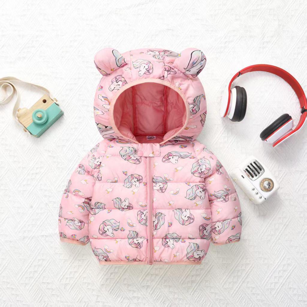 2025 Herbst/Winter Daunenjacke im Cartoon-Stil für Babys, mit Fleece gefüttert, kurze & dicke warme Baumwolljacke für Kleinkinder