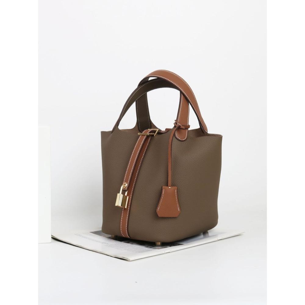 Cesta de Verduras Empalmada de Piel de Vaca de Primera Capa Togo 2026 Nueva Moda Bolso Cubo Suave de Piel de Vaca con Asa y Bolso