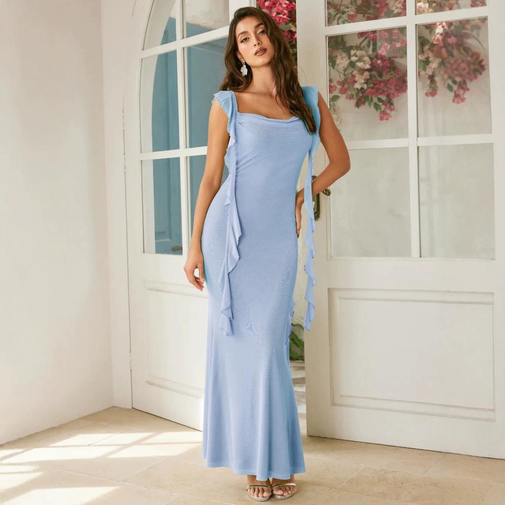 Hochwertiges schlankes Netz-Fischschwanz-Exquisites Kleid Elegantes Rüschendesign Dieses Jahr beliebt Schönes Kleid Kleid