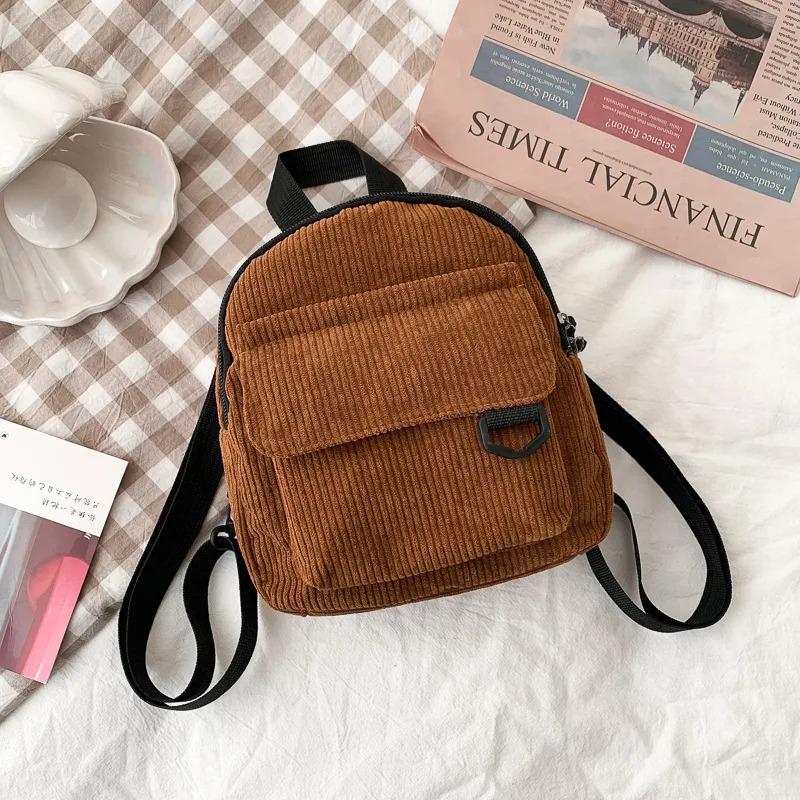 Minimalist and Versatile Striped Velvet Mini Backpack Students and Women for Leisure Travel