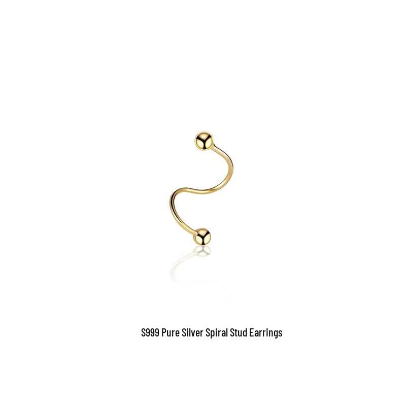 2024 Trendy 999 Pure Silver Spring Stud Earrings for Women - Simple, Versatile, Cold Style Ear Jewelry