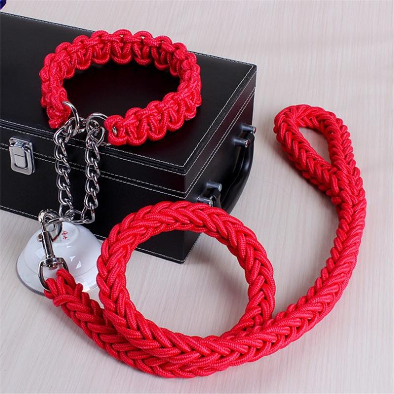 1.2M 17 Colors Length Double Strand Rope Large Dog Leashes Metal P Chain Buckle National Color Pet Traction Rope Collar Set A 14