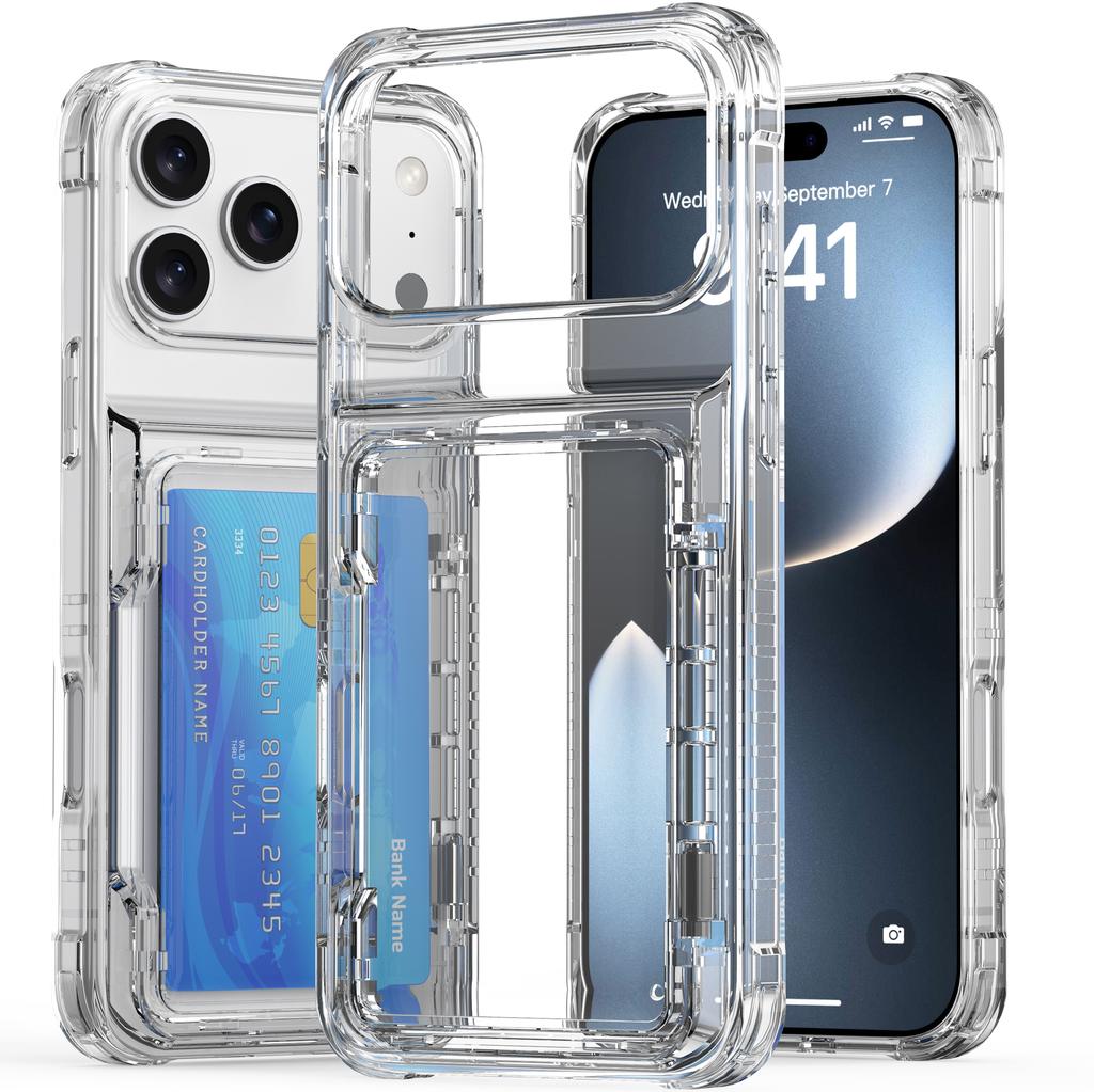 Simple Transparent Card Holder Phone Case For iPhone 17 Pro Max 16 Plus 15 14 13 12 Shockproof Scratch Resistant Slim Fit Cover