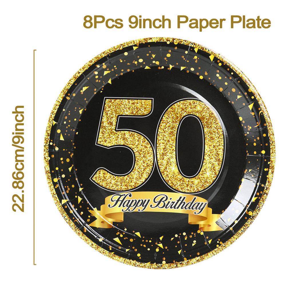 50th Black Gold Birthday Disposable Tableware Paper Plate Towels 50 Birthday Party Decoration 50th Birthday Birthday Anniversary