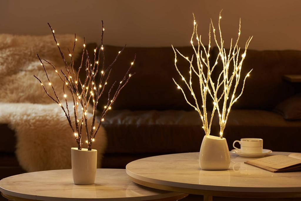 Hairui Birch Branch with LED Illumination, 45cm Tall, Tabletop Light, Nordic Style, White (Vase Not Included)
