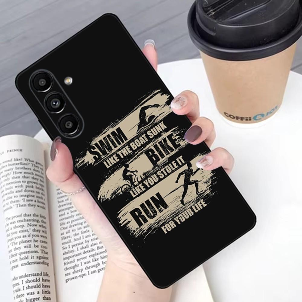 Triathlon Tri Life Swim Bike Run Phone Case For Samsung S 25,24,21,22,23,30,20,Ultra,Plus,Fe,Lite,Note,10,9,5G Black Soft