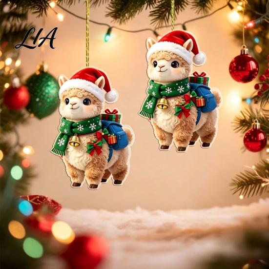 Reusable Christmas Party Favors Cute Animal Ornament, 2D Flat Sheep Dog Double-Sided Tree Hanging Supplies Acrylic Xmas Decoration for Lovers Holiday