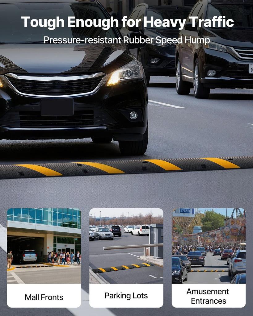 1830MM Rubber Speed Bump, 2 Channel, Heavy Duty Traffic Speed Hump, 9,979 kg/axle Load Capacity, Cable Protector Ramp with Expansion Screws, for