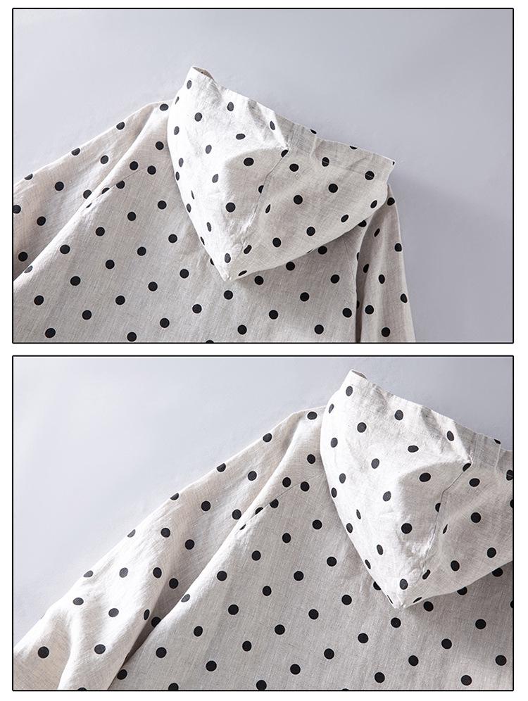 Felpa Giacca con Cappuccio e Zip a Pois in Lino Primavera 2026 per Donna
