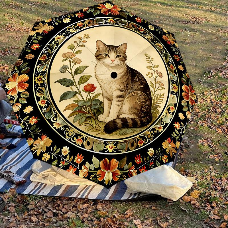 1PC Cat, Floral Umbrella-8-Rib Reinforced, Automatic Open, Lightweight & Durable, Cute Fashion Accessory for Outdoor-K1256