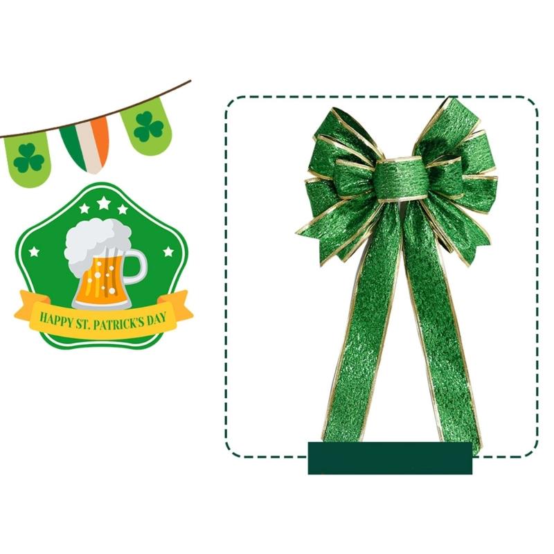 Patrick's Day Wreath Bow Patrick Day Decorations Holiday Bows for Front Door Wreath Decorations Tree Top Bow Ornament