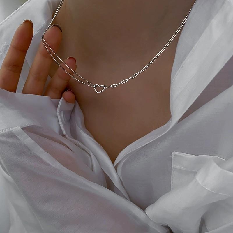 Fashion Jewelry 925 Sterling Silver Plain Heart Pendant Necklace for Women Luxury 925 Silver Clavicle Chain Necklace