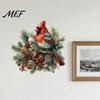 Peel And Sticker Wall Art Decor Christmas Bird Sticker, Decorative PVC Decal with Pine Branch Cone Retro Winter Home Red Berry, Waterproof for Holiday
