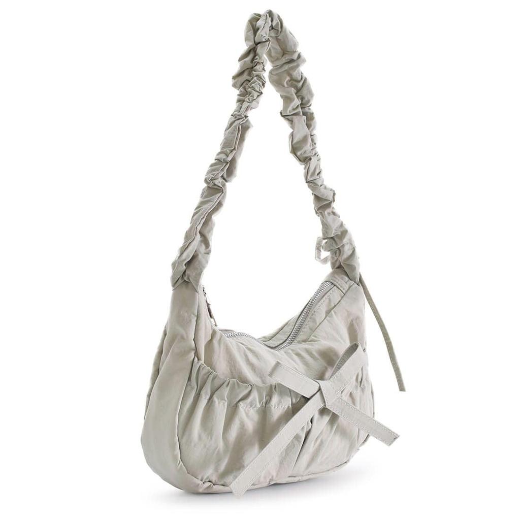 [Barcos Blue] Nylon Gathered Ribbon Handbag, Stylish Sweet and Spicy Mix Design, Women's, Black