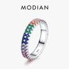 MODIAN Pure 925 Silver Bright Multi- Cubic Zirconia Fashion Eternity Rings For Women Rainbow Fine Jewelry