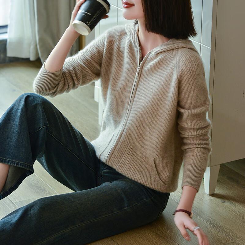 Fanzhen Women's 100% Wool Thickened Hooded Cardigan