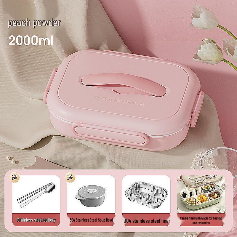 Insulated Ceramic & Stainless Steel Bento Box: Microwave-Friendly Lunch Box for Office & School, Divided for Easy Meal Storage.