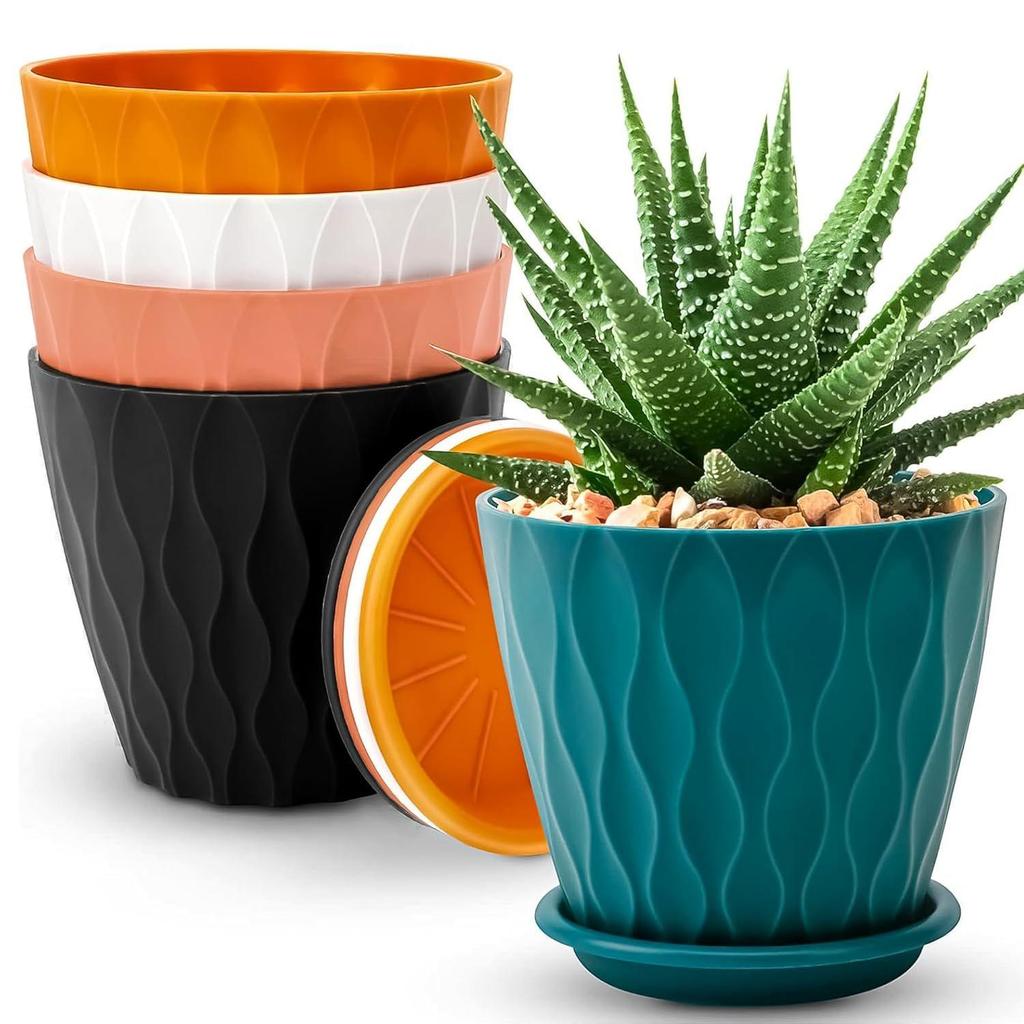 Pack of 5 Round Flower Pots for Home Planters, Terrace, Garden Etc | Multicolor | Suitable for Home Indoor & Outdoor Gardening Plants