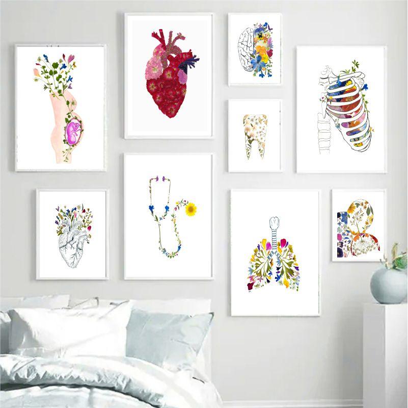 Human Anatomy Poster Breastfeeding Lung Stethoscope Embossed Wall Art Canvas Painting Abstract Anatomy Medical Room Decoration