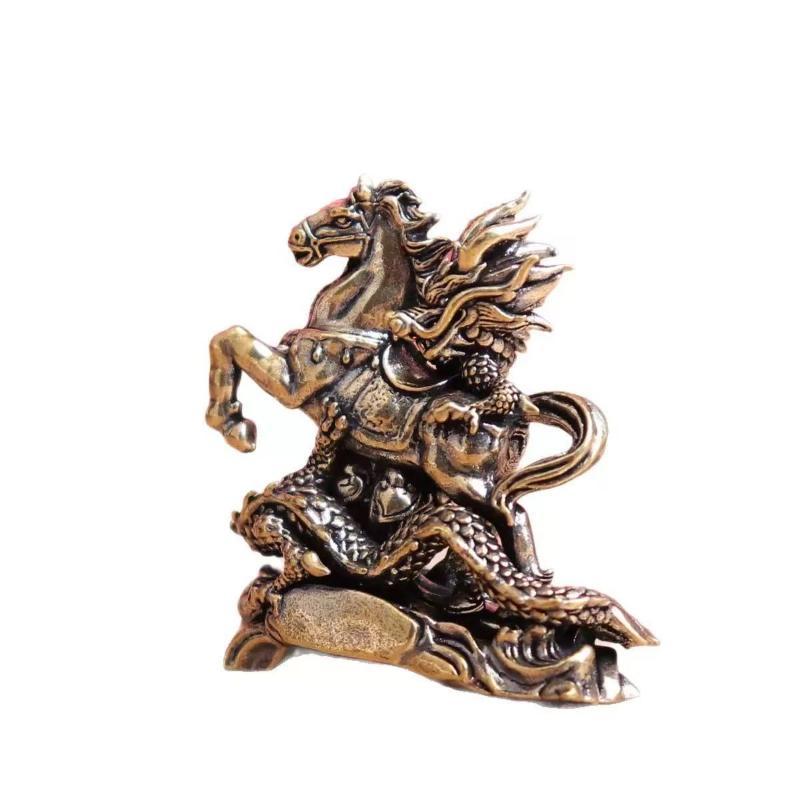 Vintage Chinese Dragon Horse Brass Ornament 1Pc Small Handmade Copperware for Home Entryway Shelf Decor Good Luck Charm