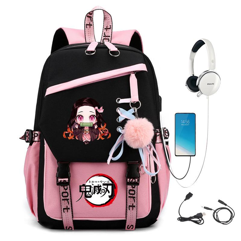 Japanese Campus Contrasting Color USB Multi-function Foreign Trade Children's Student Schoolbag Large Capacity Ghost Extinguishing