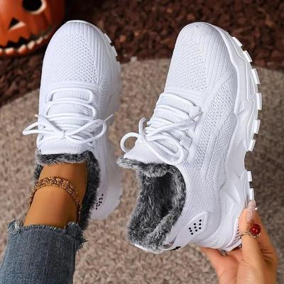 Chaussures en coton pour femmes, Chaussures d'hiver à semelles épaisses de grande taille, Chaussures de sport à semelles épaisses en polaire, Chaussures de sport en polaire