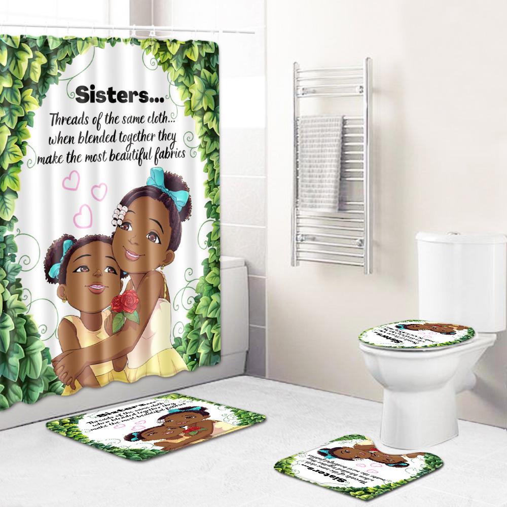African American Women'S Bathroom Non-Slip Floor Mat, Shower Curtain Combination Carpet, European And American Wind Explosion Female Fixed Zhi