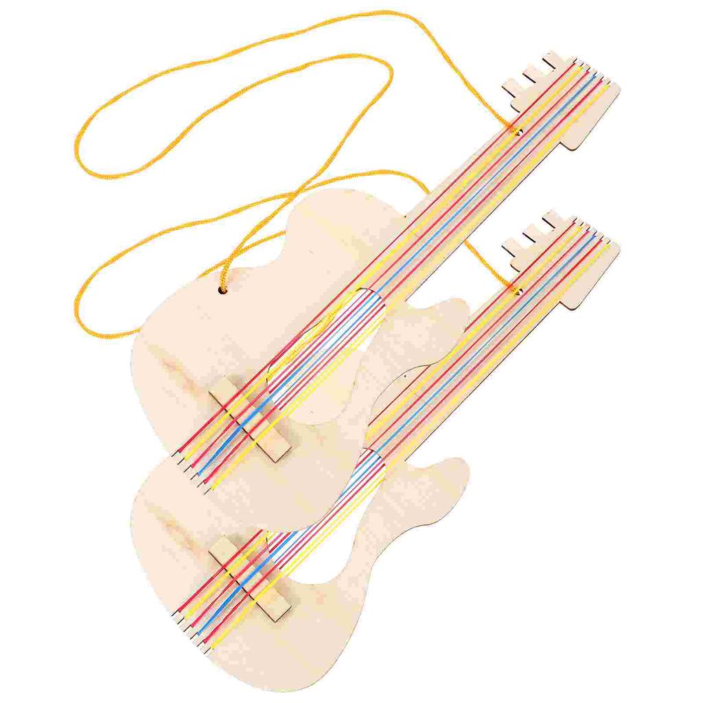 2 Pcs Baby Toys Woody Wooden Guitar Decor DIY Crafts Unfinished Music For Kids Graffiti Preschool