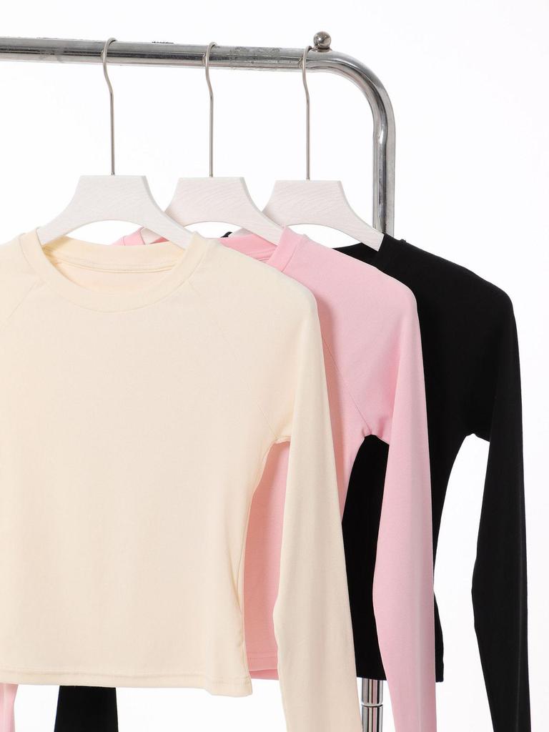 2024 Early Autumn Korean Style Ribbed Slim Fit Long Sleeve Women's T-Shirt with Raglan Sleeves