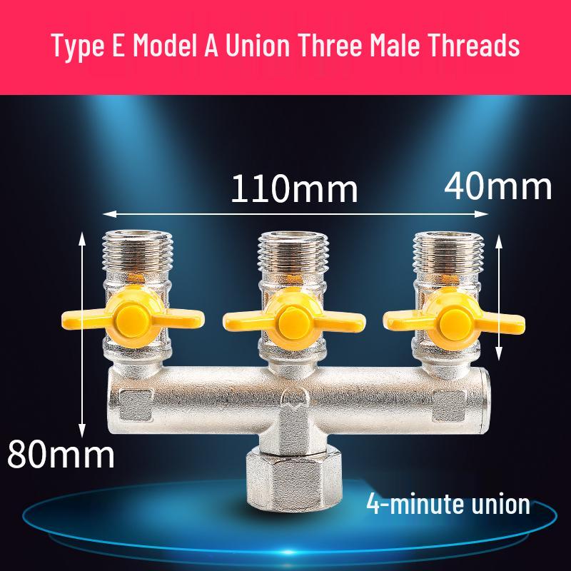 Vollkupfer 4-Punkt Gas- und Wasser-Union T-Kugelventil