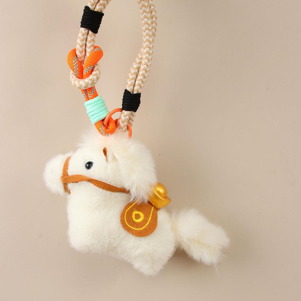 Plush Pony Bag Charm With Handmade Craft For Casual Daily Use
