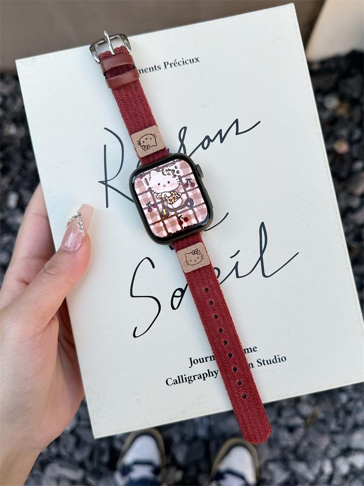 Suitable For S10 Generation Applewatch Apple Watch Iwatch98765Se Cute Kt Cat Corduroy Strap