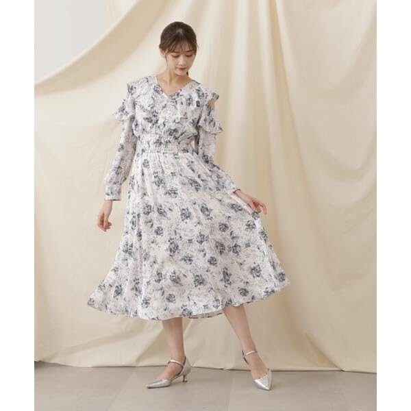 Jill by Jill Stuart Flower Print Satin Ruffle Dress