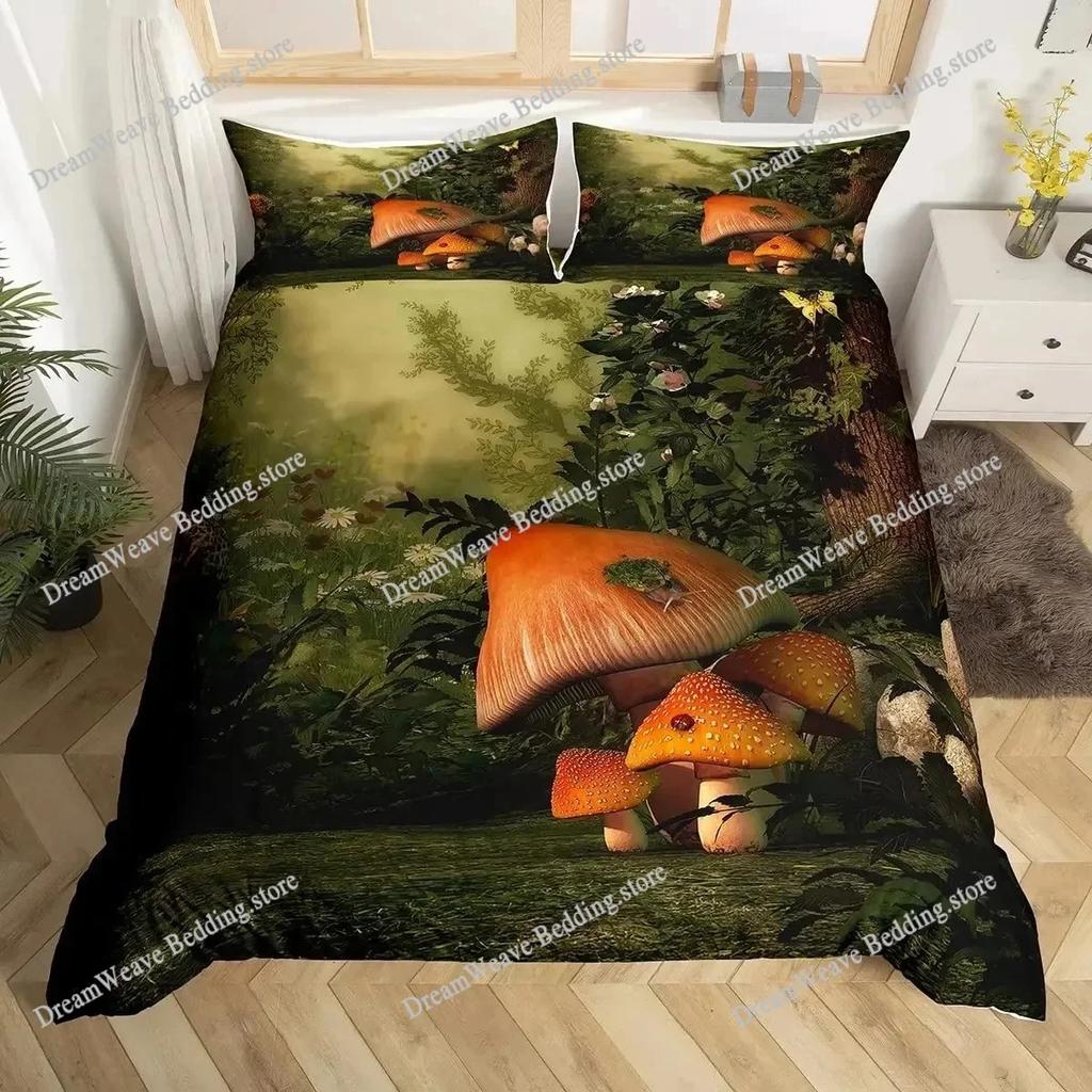 Cute Mushroom Bedding Set Single Twin Full Queen King Size Bed Set Aldult Kid Bedroom Duvetcover Sets Bed Sheet Set