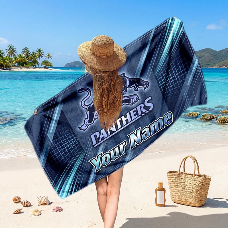 Penrith Panthers Customized Name Text Beach Towel, Soft Absorbent Towel Beach Pool Travel Personal Gift