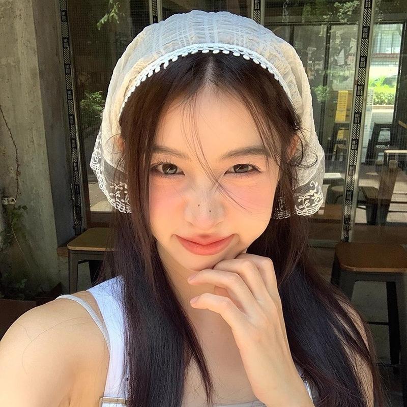 French Style Lace Plaid Triangle Turban Hairband For Women Girls Sweet Hair Decorate Headband Hair Band  Hair Accessories