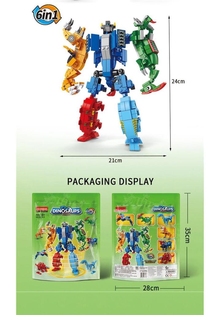 Lele Brothers Dinosaur Robot Building Blocks: Animal Model Puzzle Toy for Kids