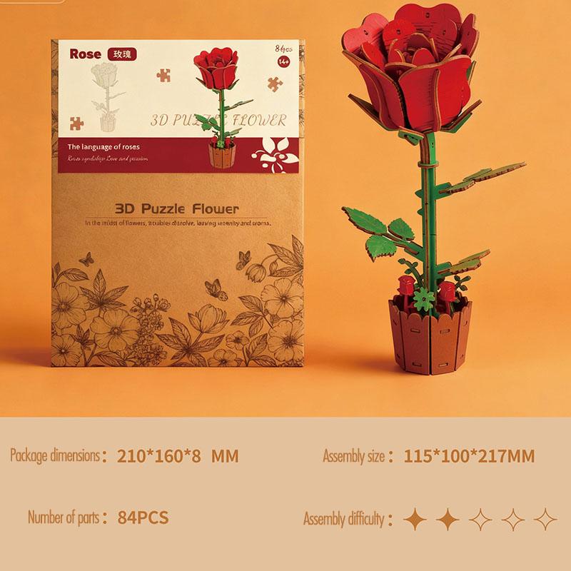 3D Flower Wooden Puzzles DIY Wooden Flowers Model Kit Building Set Crafts for Adults To Build Botanical Collection Creative Gift